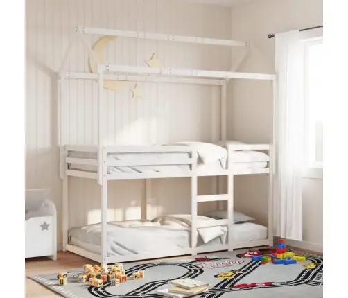 Katusega Narivoodi, Valge, 90 X 190 cm Männipuit