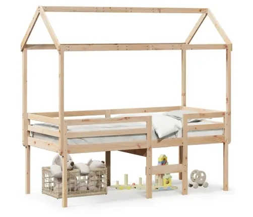 Augstā Gulta Ar Jumtu, 90X200 Cm, Priedes Masīvkoks Vidaxl