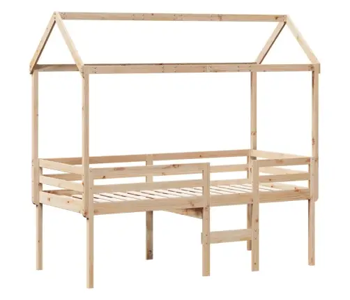 Augstā Gulta Ar Jumtu, 90X200 Cm, Priedes Masīvkoks Vidaxl