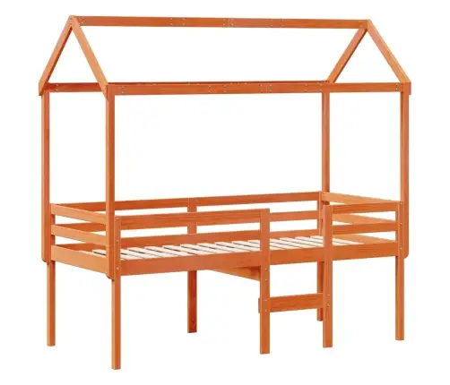 Augstā Gulta Ar Jumtu Vaska Brūnas 90X200 Cm Priedes Masīvkoks Vidaxl