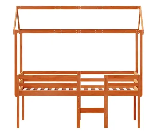 Augstā Gulta Ar Jumtu Vaska Brūnas 90X200 Cm Priedes Masīvkoks Vidaxl