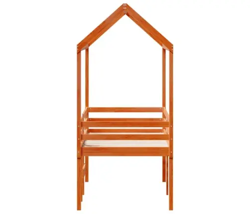 Augstā Gulta Ar Jumtu Vaska Brūnas 90X200 Cm Priedes Masīvkoks Vidaxl