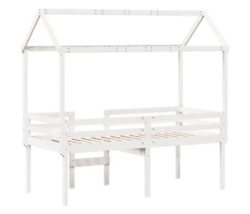 Aukšta Lova Su Stogu, Balta, 80X200cm Pušies Medienos Masyvas