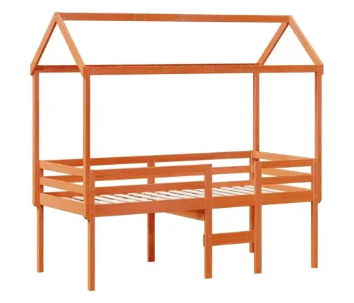 Augstā Gulta Ar Jumtu Vaska Brūnas 80X200 Cm Priedes Masīvkoks Vidaxl