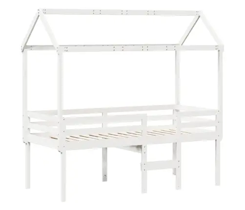 Augstā Gulta Ar Jumtu, Balta, 90X190 Cm, Priedes Masīvkoks Vidaxl