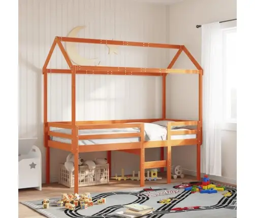 Aukšta Lova Su Stogu, Vaško Ruda, 90X190cm Pušies Masyvas