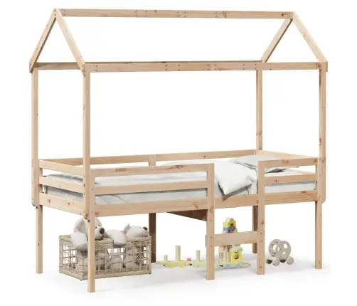 Augstā Gulta Ar Jumtu, 75X190 Cm, Priedes Masīvkoks Vidaxl