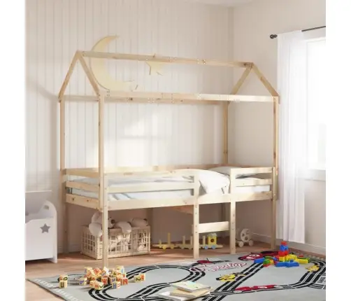 Augstā Gulta Ar Jumtu, 75X190 Cm, Priedes Masīvkoks Vidaxl