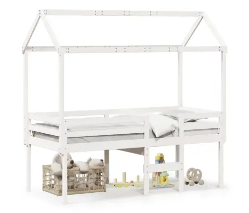 Augstā Gulta Ar Jumtu, Balta, 75X190 Cm, Priedes Masīvkoks Vidaxl