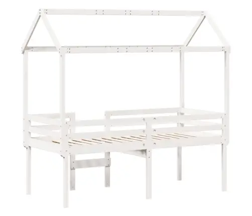 Augstā Gulta Ar Jumtu, Balta, 75X190 Cm, Priedes Masīvkoks Vidaxl