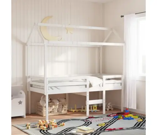 Augstā Gulta Ar Jumtu, Balta, 75X190 Cm, Priedes Masīvkoks Vidaxl