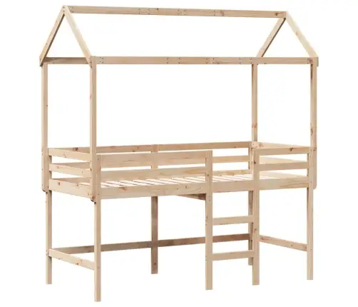 Kõrge Voodi Redeli Ja Katusega, 90X200 cm Männipuit