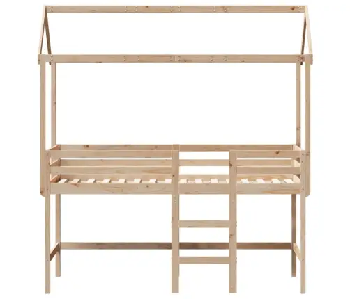 Kõrge Voodi Redeli Ja Katusega, 90X200 cm Männipuit