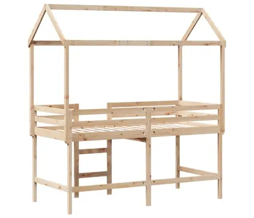 Aukšta Lova Su Kopėčiomis Ir Stogu, 90X190cm Pušies Masyvas