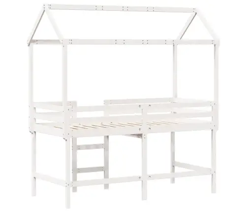 Augstā Gulta Ar Jumtu, Balta, 90X190 Cm, Priedes Masīvkoks Vidaxl