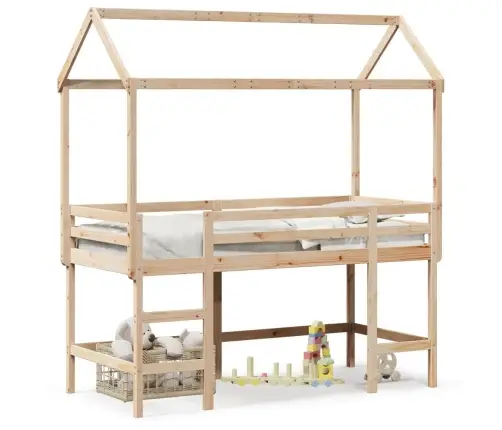 Augstā Gulta Ar Jumtu, 90X200 Cm, Priedes Masīvkoks Vidaxl