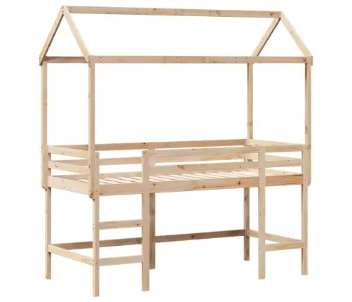 Augstā Gulta Ar Jumtu, 90X200 Cm, Priedes Masīvkoks Vidaxl