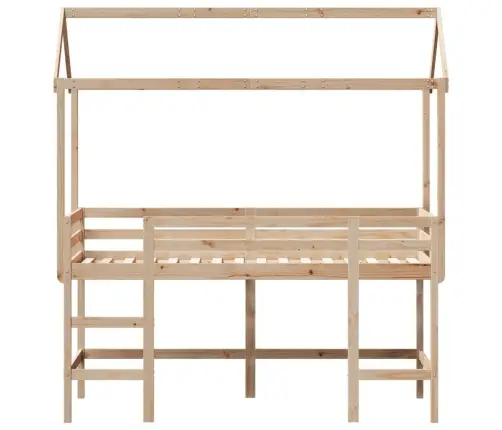 Augstā Gulta Ar Jumtu, 90X200 Cm, Priedes Masīvkoks Vidaxl