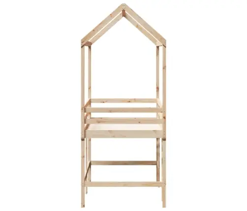 Kõrge Voodi Redeli Ja Katusega, 80 X 200 cm Männipuit