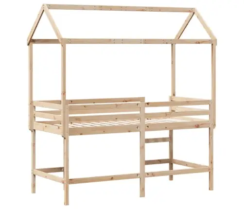 Kõrge Voodi Redeli Ja Katusega, 80 X 200 cm Männipuit