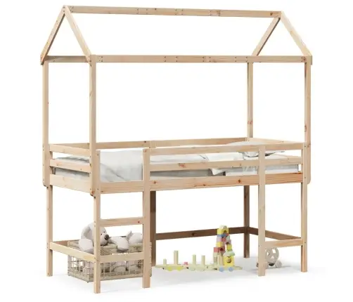 Kõrge Voodi Redeli Ja Katusega, 90X190 cm Männipuit