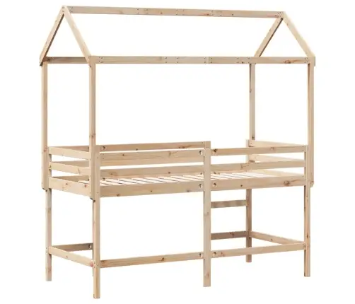 Kõrge Voodi Redeli Ja Katusega, 90X190 cm Männipuit