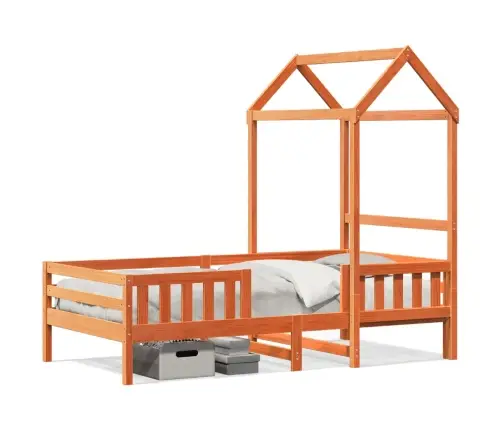 Gultas Rāmis Ar Jumtu Vaska Brūnas 100X200 Cm Priedes Masīvkoks Vidaxl