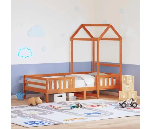 Gultas Rāmis Ar Jumtu, Vaska Brūna, 90X200 Cm, Priedes Koks Vidaxl