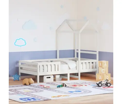 Lovos Rėmas Su Stogeliu, Baltas, 80X200cm Pušies Masyvas