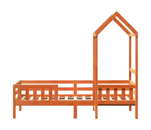 Gultas Rāmis Ar Jumtu, Vaska Brūna, 75X190 Cm, Priedes Koks Vidaxl