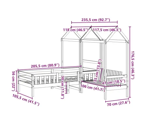 Gulta Ar Solu Un Jumtu Vaska Brūna 100X200 Cm Priedes Masīvkoks Vidaxl