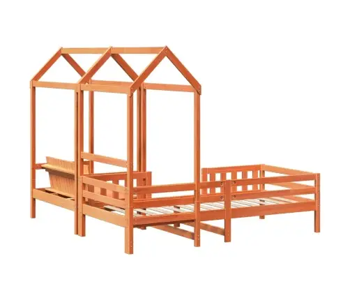 Gulta Ar Solu Un Jumtu Vaska Brūna 100X200 Cm Priedes Masīvkoks Vidaxl