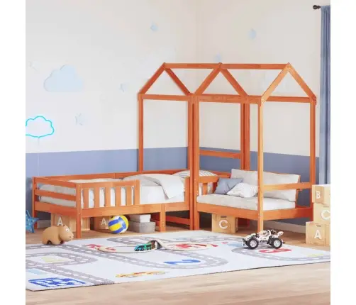 Gulta Ar Solu Un Jumtu Vaska Brūna 100X200 Cm Priedes Masīvkoks Vidaxl