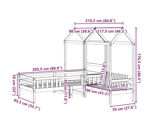Gulta Ar Solu Un Jumtu, Balta, 80X200 Cm, Priedes Masīvkoks Vidaxl