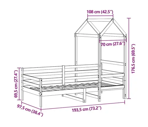 Katusega Päevavoodi, 90 X 190 cm Männipuit
