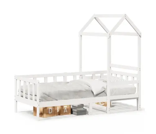 Dienas Gulta Ar Jumtu Bez Matrača Balts 80X200 Cm Masīvkoks Vidaxl