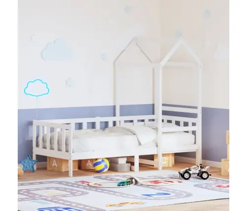 Dienas Gulta Ar Jumtu Bez Matrača Balts 80X200 Cm Masīvkoks Vidaxl