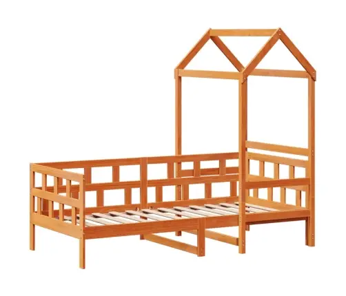 Vaikiška Lova Su Stogeliu, Vaško Ruda, 90X200cm Pušies Masyvas