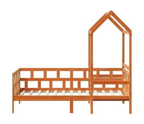 Vaikiška Lova Su Stogeliu, Vaško Ruda, 90X200cm Pušies Masyvas