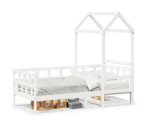 Dienas Gulta Ar Jumtu Bez Matrača Balts 80X200 Cm Masīvkoks Vidaxl