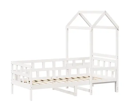 Dienas Gulta Ar Jumtu Bez Matrača Balts 80X200 Cm Masīvkoks Vidaxl