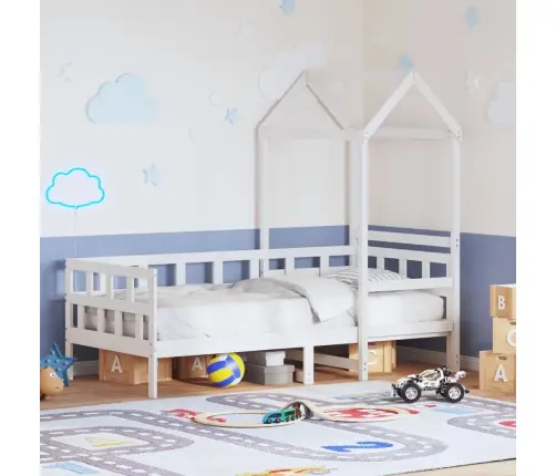 Dienas Gulta Ar Jumtu Bez Matrača Balts 80X200 Cm Masīvkoks Vidaxl