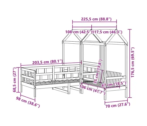 Vaikiška Lova Su Stogeliu, Vaško Ruda, 90X200cm Pušies Masyvas