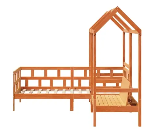 Vaikiška Lova Su Stogeliu, Vaško Ruda, 90X200cm Pušies Masyvas