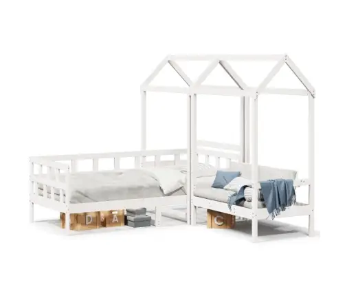 Katuse Ja Pingiga Päevavoodi, Valge, 80 X 200 cm Männipuit