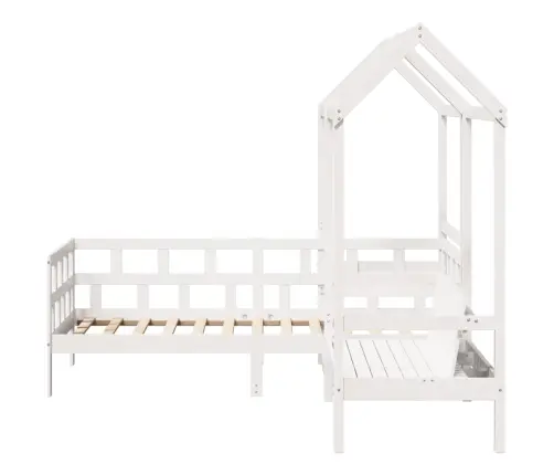 Katuse Ja Pingiga Päevavoodi, Valge, 80 X 200 cm Männipuit