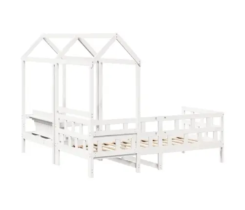 Katuse Ja Pingiga Päevavoodi, Valge, 80 X 200 cm Männipuit