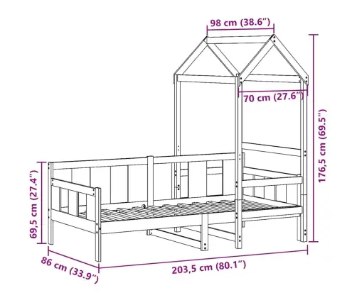 Lova Su Stogeliu, 80X200cm Pušies Medienos Masyvas