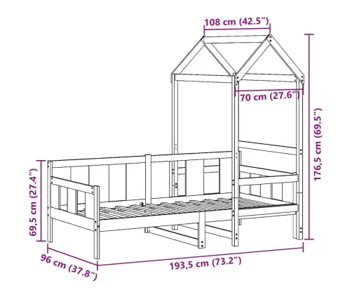 Gulta Ar Jumtu, 90X190 Cm, Priedes Masīvkoks Vidaxl