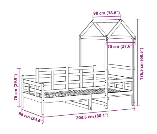 Dienas Gulta Ar Jumtu Bez Matrača 80X200 Cm Masīvkoks Vidaxl